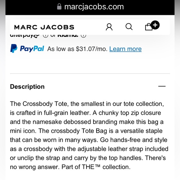 MARC JACOBS CEMENT THE LEATHER
CROSSBODY TOTE BAG - Picture 11 of 13